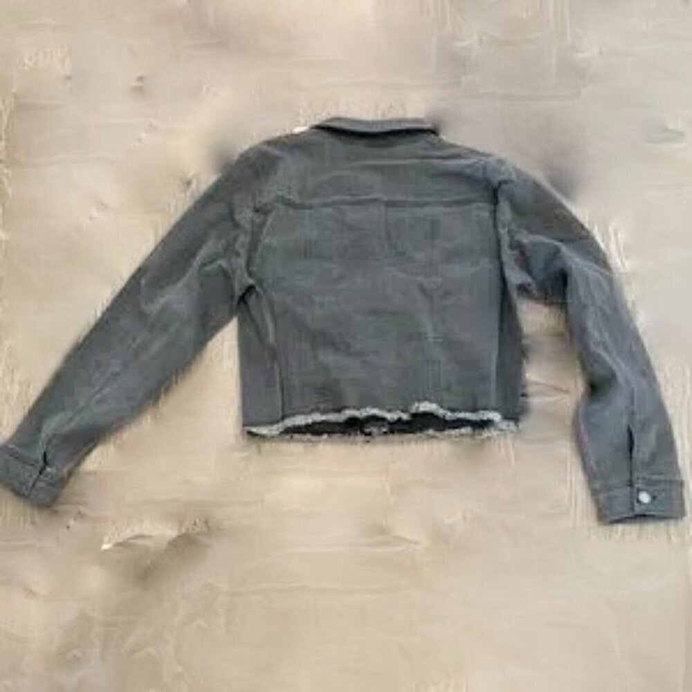Susan Graver Gray Stretch Denim Jacket L with Frayed Hem - Picture 4 of 14